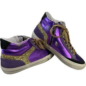 Ross & Snow Purple & Gold Glitter High Top Sneakers Cold Cement Distressed Look